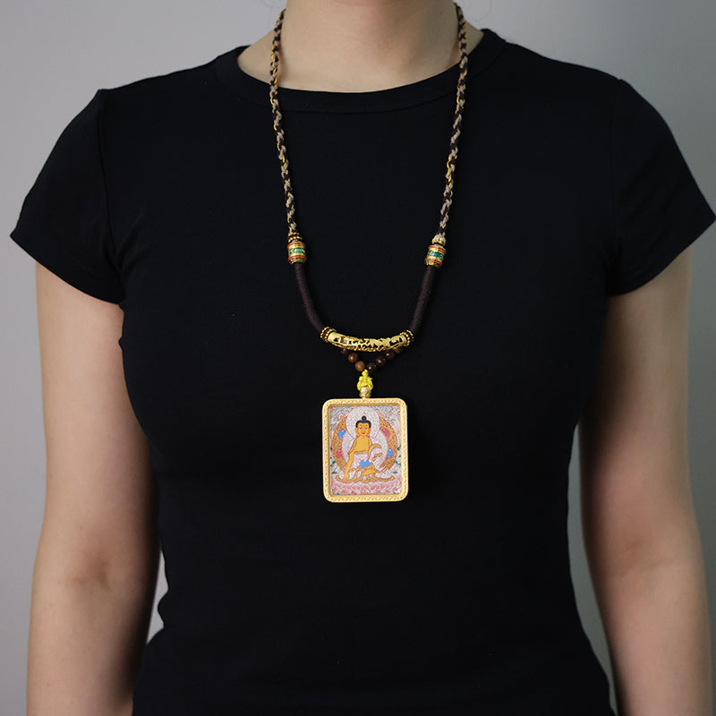 Sakyamuni Buddha Silver Thangka Necklace, Daily Series
