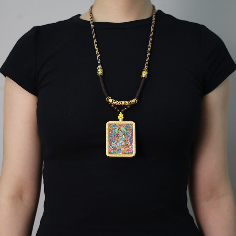 Green Tara Thangka Necklace, Daily Series